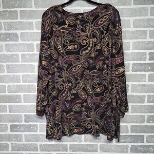 Fair Fax County 80s Paisley‎ Print Studded Long Sleeve Shoulder Pad Size Large